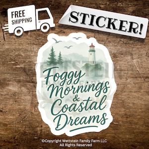 Vinylsticker, muursticker vuurtoren, kustdecor, mistige ochtenden, aquarel sticker, natuursticker