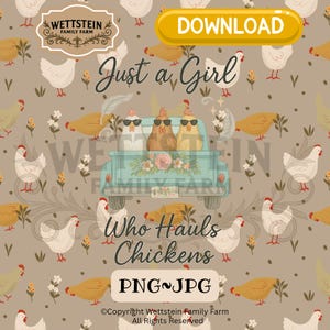 Juste une fille qui tire des poulets PNG | Conception mignonne de sublimation de camion de poulet | Clipart ferme rustique fille | Art de maman de poulet campagnard