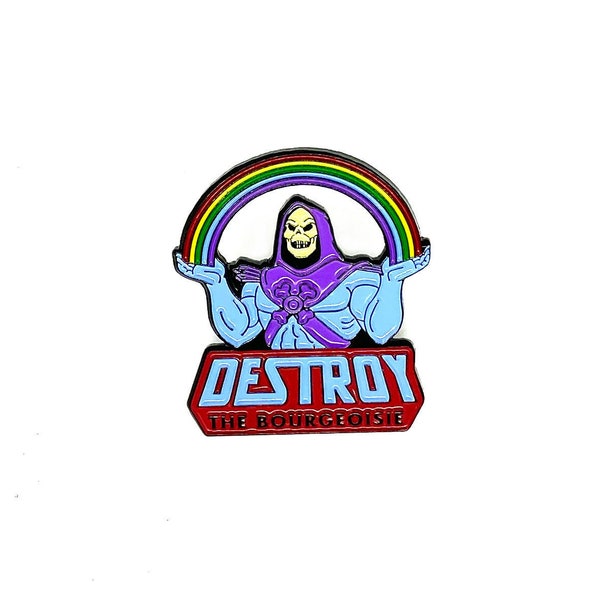 Destroy the Bourgeoisie Skeletor Lapel Pin - Marxist Communist Socialist Anti-Capitalist Enamel Pin