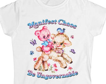 Cute Retro Manifest Chaos Be Ungovernable Women's T-shirt - Kitschy Vintage Punk Fitted Shirt