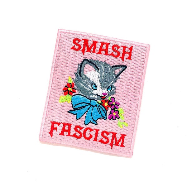 Cute Kitty Smash Fascism Patch - Antifa Patch - Anti-Fascist Patch