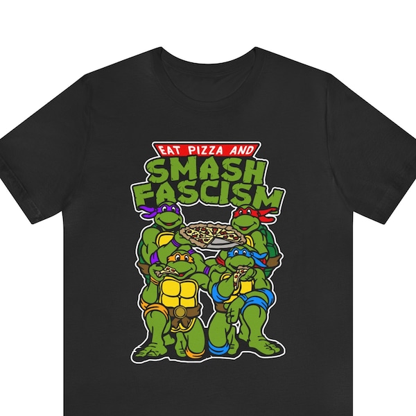 Retro 80s Smash Fascism T-Shirt - Eat Pizza and Smash Fascism Shirt - Antifa T-Shirt - Anti-Fascist Shirt