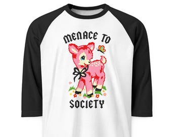 Cute Retro Deer Menace to Society Raglan Baseball Shirt