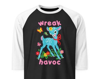 Cure Retro Deer Wreak Havoc Raglan Baseball Shirt