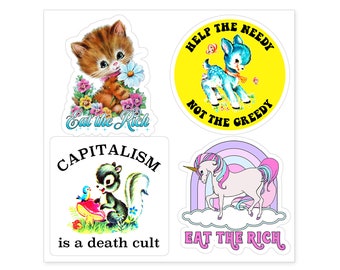 Anti-Capitalist Sticker Sheet - Eat the Rich Sticker - Capitalism is a Death Cult Sticker - Help the Needy Not the Greedy Sticker