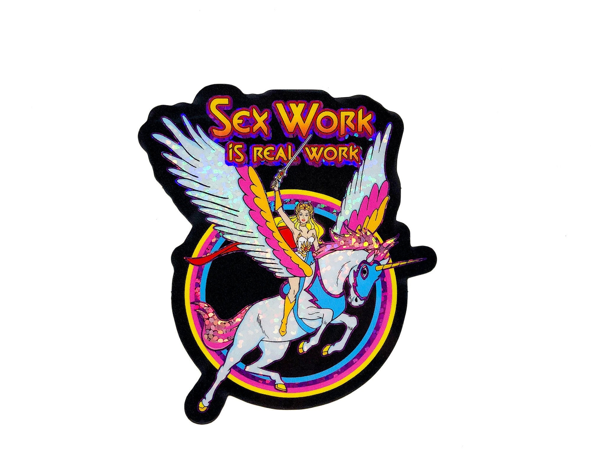 80s Retro Glitter Sex Work is Real Work Sticker - Respect Sex Workers Sticker - Sex Workers Rights Sticker