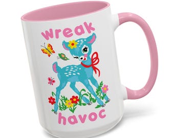 Cute Retro Kitschy Deer Wreak Havoc Mug