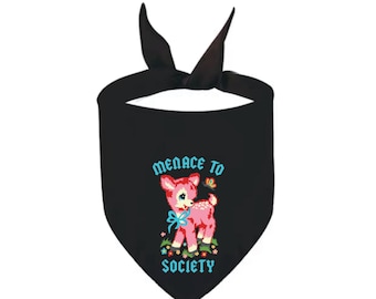 Menace to Society Pet Bandana - Cute Retro Punk Puppy Kitschy Kitty Cat Accessory