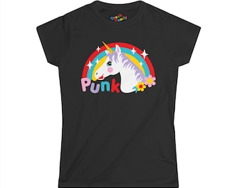 Punk Unicorn Women's T-shirt - Cute Punk Shirt - Retro Kidcore Kindercore Unicorn Rainbow Tee