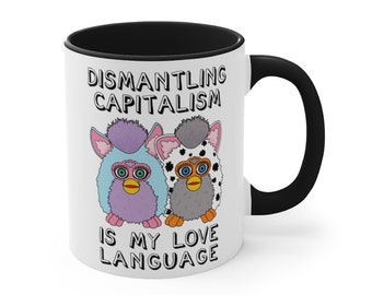 Cute Retro Dismantling Capitalism is My Love Language Mug - Anti-Capitalist Eat the Rich Coffee Cup
