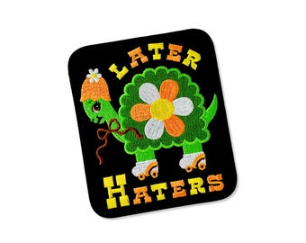 Later Haters Turtle Patch - Cute Retro Vintage Tortoise Embroidered Iron-On Patch