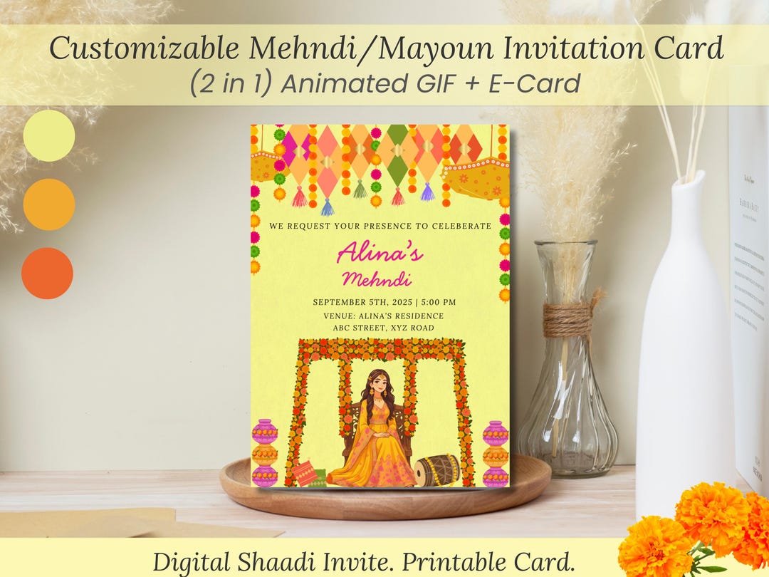 Editable Mehndi Mayoun Invitation: Floral Swing Design (digital ...