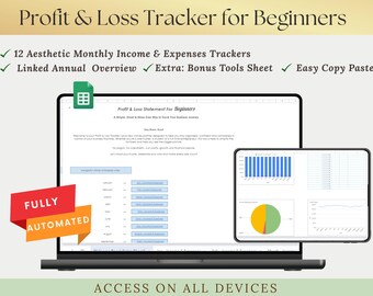 Small Business Planer: Anfängerfreundlicher Gewinn- und Verlusttracker | Buchhaltung Google Sheets Vorlage