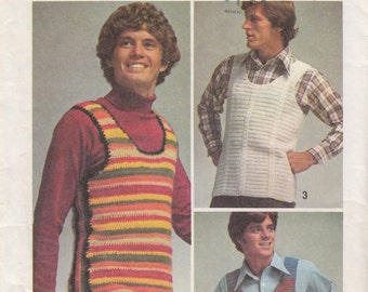 Vintage Pattern Retro CROCHET VESTS Men's Groovy Fashions 1970s Style