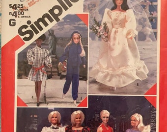 Vintage FASHION DOLL Wardrobe 11-1/2" Fashion Doll Sewing Pattern Barbie 1983 Dresses Sportswear Gowns Gowns Pants Wedding