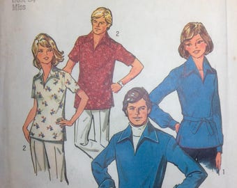 Vintage Sewing Pattern 1974 Pullover Top Pointed Collar Miss Size 12 Long or Short Sleeves Uncut