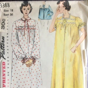 Patron de couture vintage chemise de nuit déshabillé Miss taille 18 veste de lit 1950 lingerie loungewear mode des années 1950 nuisette