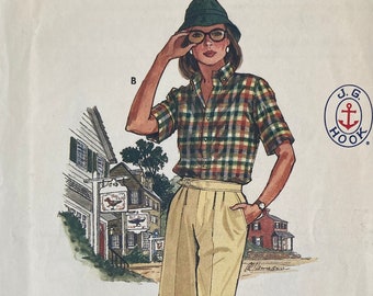 Vintage Sewing Pattern 1984 J.G. Hook Pullover Blouse Front Pleated Skirt and Shorts Size 16 FF Uncut Butterick 6357