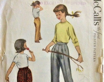 Vintage Sewing Pattern Girls Slacks and Shorts 1952 Girls Size 6 Pants Waist 22" 1950's Fashion McCalls 9235