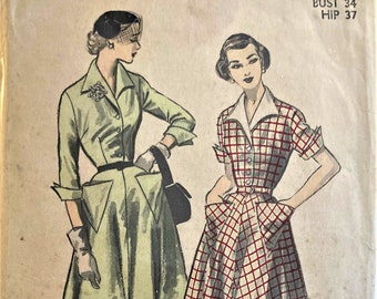 Vintage Sewing Pattern 1952 New Look Flared Dress Detachable Collar Miss size 15 Advance 6010 Mid Century 1950s Design