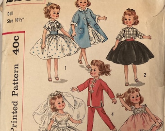 Vintage 1957 Sewing Pattern 10-1/2" FASHION DOLLs Little Miss Revlon Miss Ginny Slim and Full Dresses Coat Shorts Tops Panties Slip