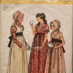 Vintage Sewing Pattern Holly Hobbie Girls Dress Pinafore and Bonnet Size 14 Prairie Girl 1974 Uncut Reenactment Costume