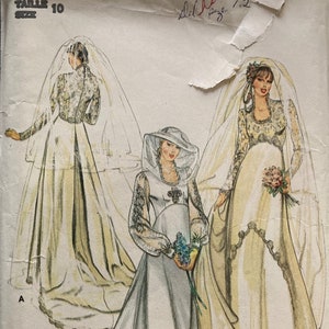 Vintage Sewing Pattern Misses Wedding Gowns Bridesmaids Dresses 1980s Size 10 Shaped Empire Waistline Train Uncut FF