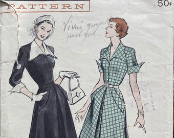 Retro Butterick 1950 Design Sewing Pattern Vintage Teen Age Dress and Bolero Jacket New Look Full Drindlish Skirt Size 14