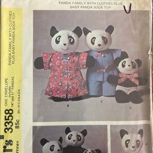 Mccalls 715/8869 Panda Bear Craft Sewing Pattern, UNCUT FF