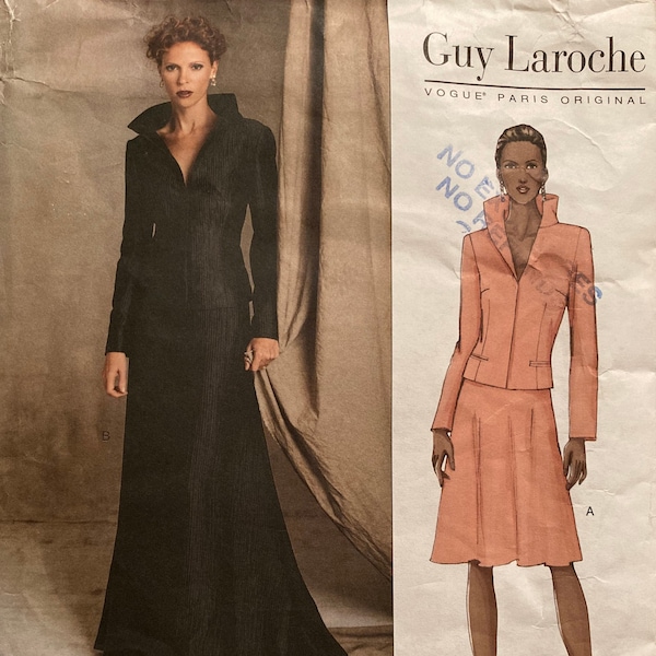 Guy Laroche Vogue Paris Original Designer Sewing Pattern Semi-Fitted Jacket & Flared Skirt with Train Miss Size 18-22  Uncut FF 2002