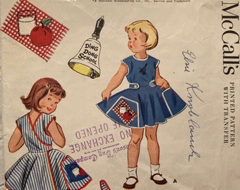 Vintage Sewing Pattern Childs Self-Help Apron 1954 Ding Dong School Appliques Size 4 McCalls 1921