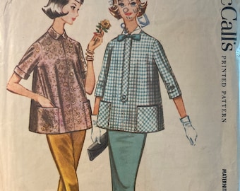 Vintage 60s Maternity Sewing Pattern Flared Over-blouse Adjustable Kangaroo Skirt Tapered Pants Patch Pockets McCalls 5609 from 1960 Size 12