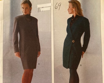 Vintage Vogue American Designer Sewing Pattern Anne Klein Wrap Dress Size 8-10-12 Uncut 1990 Buttonhole Pockets Shoulder Pads