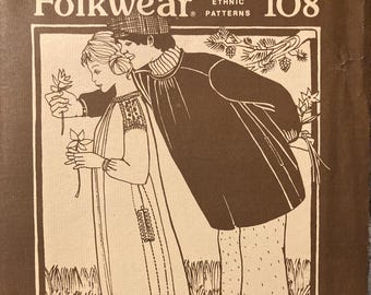 Vintage Ethnic Sewing Pattern Folkwear Black Forest Smock #108 European 1976  Multi Sized Uncut Embroidery Design Kittel Shirt or Dress
