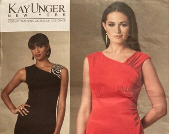 Vogue American Designer Kay Unger New York  Dress Sewing Pattern 2010 Size 8-10-12-14 Uncut FF Shaped Bodice Seams Vogue 1205
