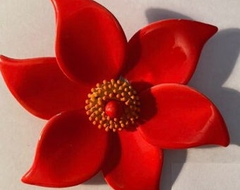 Vintage Enamelled Flower Power 1960s Floral Pins Choice De-Stash Brooch Bouquet Reds Oranges Yellows Mod Vintage Jewelry