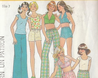 Vintage Sewing Pattern Girls Halter Top Pullover Stretch Top Pants Shorts 1975 Size 7