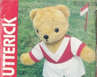 Vintage Sewing Pattern Sports Teddy Bear Track Suit Soccer Player Classic Stuffed Bear Toys 1980s Uncut