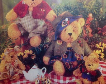 Sewing Pattern Beardeaux Teddy Bear Family Stuffed Toys 15" and 7-1/2"  Stuffie Uncut Skirt Jacket Pants