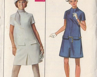 Vintage Sewing Pattern 1960s Standing Neckline Dress Mad Men Era Size 8 Uncut