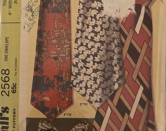 Vintage Sewing Pattern Retro Wide Ties Bowtie Menswear Accessories 1970 Neckties 70s Fashion FF Uncut McCalls 2568