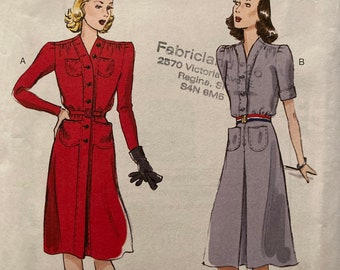 Retro 1941 Shirtdress Dress Pattern Butterick 6282 Reissue Size 16-24 FF Uncut Self Fabric Belt