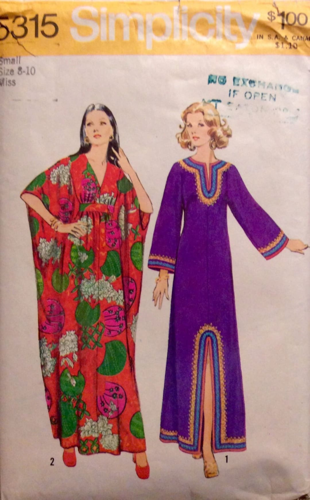 Vintage Sewing Pattern Retro CAFTAN Mrs Roper Housedress 1970s Size ...