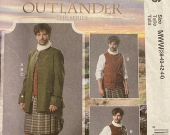 Outlander Men's Costume Sewing Pattern Lined Jacket Waistcoat Vest Kilt Historical Scotland Costuming Size 38-44 McCalls 7736 FF Uncut 2018