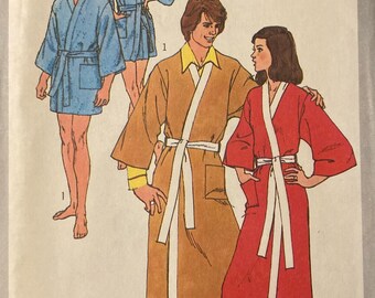 Vintage Sewing Pattern Mens Size 38-40 Jiffy Kimono Robe Two Lengths Simplicity 9507 FF Uncut 1980 Retro Housecoat Patch Pocket Self Belt
