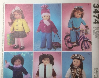 Patrón de costura para ropa de muñeca de 18 pulgadas, armario para American Girl, chaqueta, top, falda, pantalones, chaleco, boina, sombrero, sin cortar, 2001