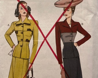Vintage Sewing Pattern Reprint 1944 Semi Fitted Jacket & Skirt Retro Butterick 6286  Size 8-16 FF Uncut 2015 Ladies 40s Suit Pattern