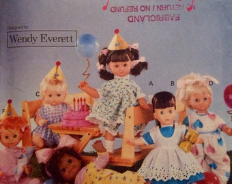 Sewing Pattern 16" Doll Clothes Uncut 1990 Dress Pinafore Pantaloons Jumpsuit Sleeper Top