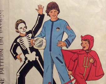 Vintage Costume Sewing Pattern Astronaut Skeleton Devil Size 7-8 Cape Jumpsuit Hat Mask Appliqués