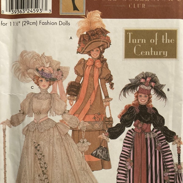 Vintage Sewing Pattern Fashion Doll Turn of the Century Clothes Gowns Hats Accessories Historical Costumes Simplicity 9522 FF Uncut 2000